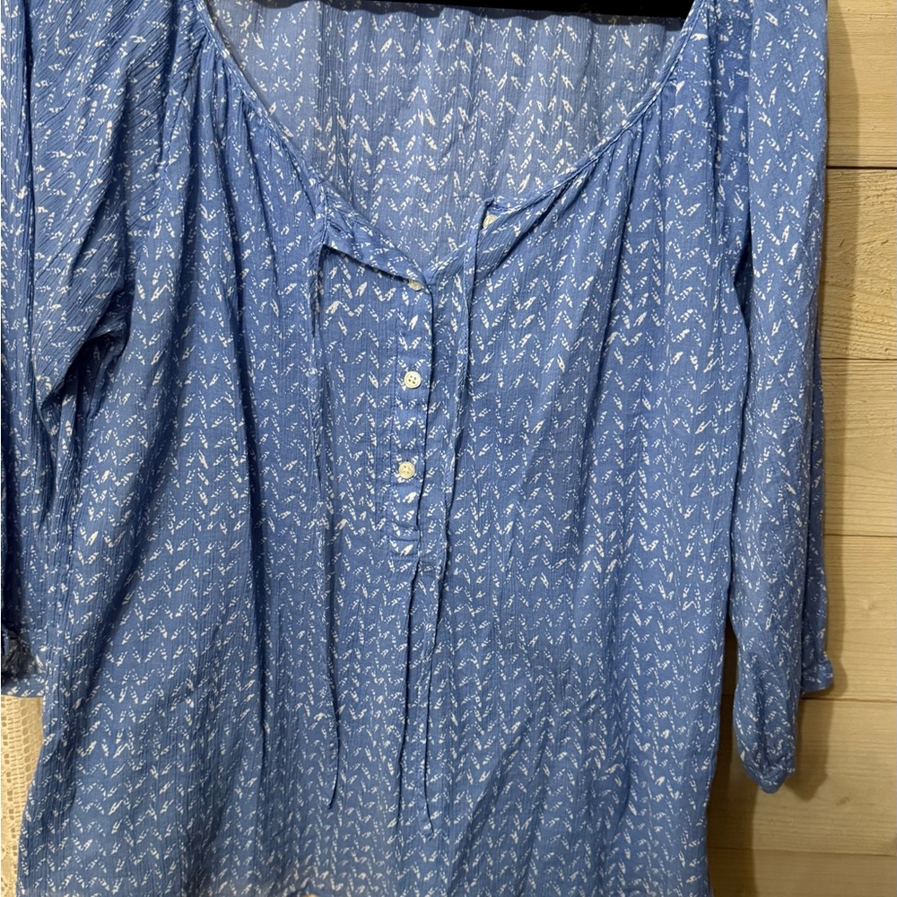 LOFT Blue Blouse with White Accents